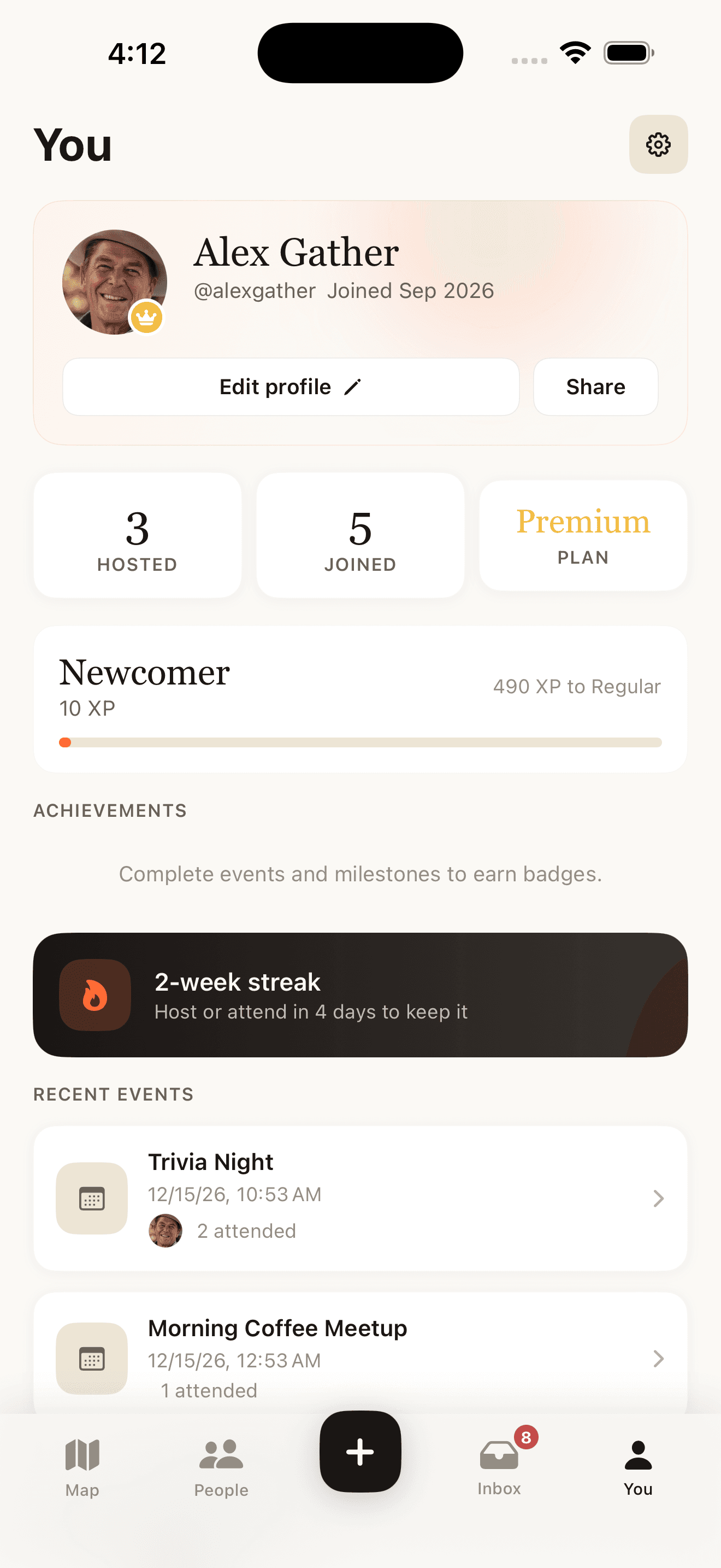 Profile overview in Gather